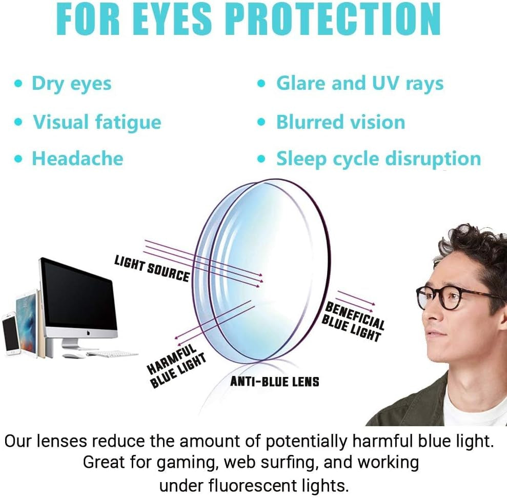 Blue Light Glasses for Men & Women,Gaming Glasses Anti-Glare UV400 Protection,Blue Light Blocking to Relieve Eye Strain